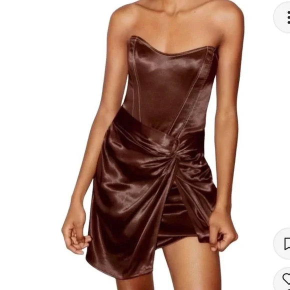 Zara Brown Satin Corset Mini Dress - Picture 2 of 5